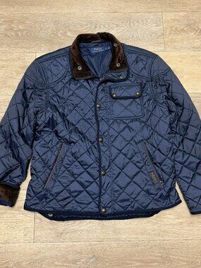 Polo Ralph Lauren Beaton Quilted Jacket Mens Large Blue Corduroy Collar Outdoor